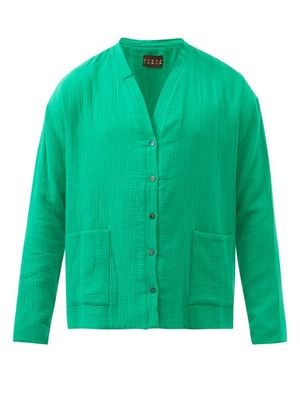 Albus Lumen - Verde V-neck Cotton-muslin Cardigan - Mens - Green