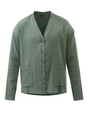 Albus Lumen - Verde V-neck Cotton-muslin Cardigan - Mens - Light Green