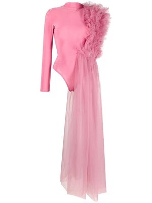 Alchemy ruched one-shoulder tulle jersey top - Pink
