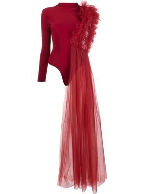 Alchemy ruched one-shoulder tulle jersey top - Red