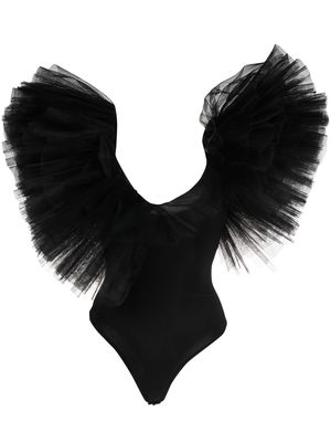 Alchemy tulle ruffle-shoulder top - Black