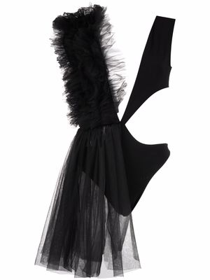 Alchemy x Lia Aram asymmetrical ruffle-trim bodysuit - Black