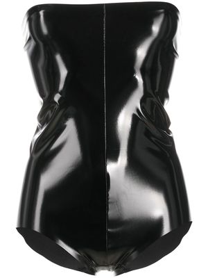 Alchemy x Lia Aram patent-effect strapless bodysuit - Black