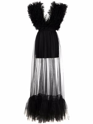 Alchemy x Lia Aram plunge-neck tulle floor length dress - Black
