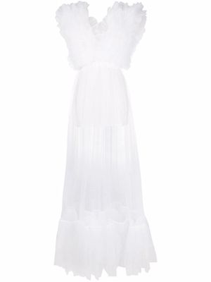 Alchemy x Lia Aram ruffled tulle long dress - White
