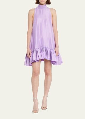 Alcott High-Neck Sleeveless Silk Mini Dress
