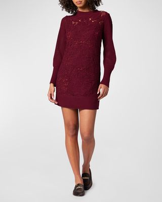 Aldina Floral Crochet Mini Sweater Dress