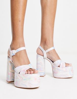 ALDO Gisell platform sandals in pastel swirl print-Multi