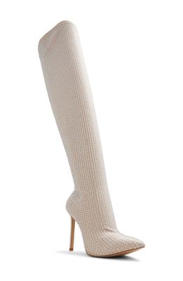 ALDO Nassia Embellished Pointed Toe Over the Knee Boot in Bone