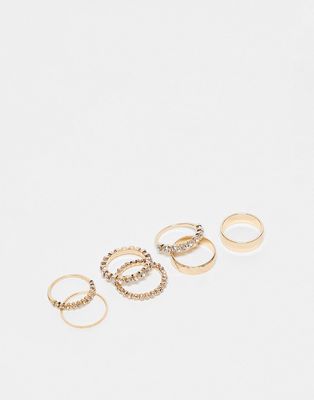 ALDO Unylith pack of 6 rings in gold texture and crystals