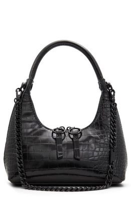 ALDO Yvanax Croc Embossed Faux Leather Top Handle Bag in Black/Black