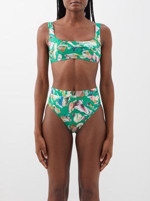 Ale mais - Arlo Square-neck Floral-print Bikini Top - Womens - Green Multi