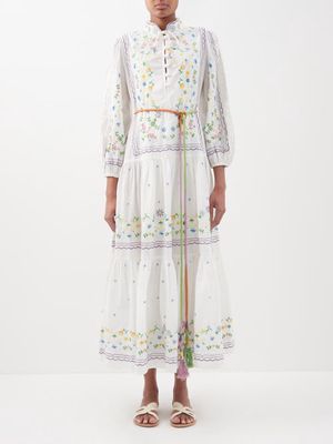 Ale mais - Juniper Embroidered Cotton-voile Dress - Womens - Ivory Multi