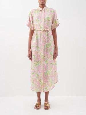 Ale mais - Marta Paisley-print Linen-voile Shirt Dress - Womens - Pink Print