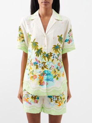 Ale mais - Mermaid Point Hawaiian-print Linen Shirt - Womens - Green Print