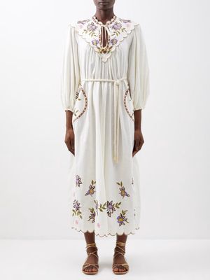 Ale mais - Nelly Embroidered Cotton Dress - Womens - Cream Multi