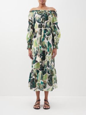 Ale mais - Siena Abstract-print Organic-cotton Poplin Dress - Womens - Green Print