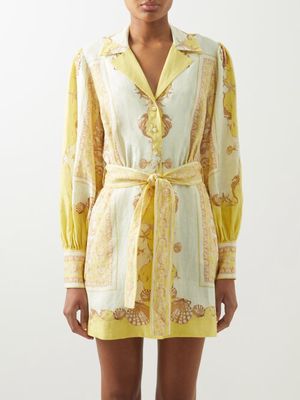 Ale mais - Ursula Baroque-print Linen-voile Dress - Womens - Lemon