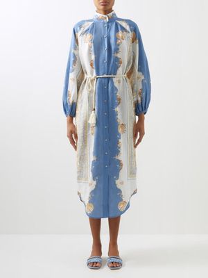 Ale mais - Ursula Baroque-print Linen-voile Shirt Dress - Womens - Blue Print