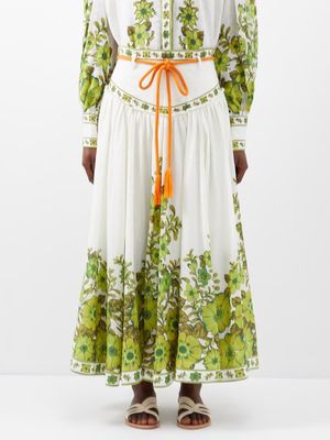 Ale mais - Wallis Floral-print Twill Maxi Skirt - Womens - Green Print