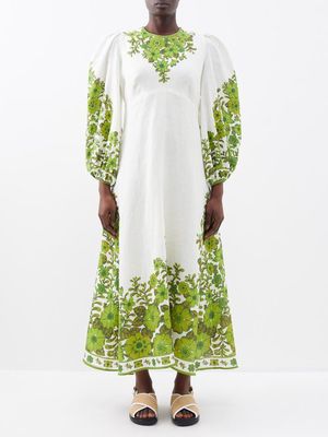 Ale mais - Wallis Myrtle-print Linen Dress - Womens - Green Print