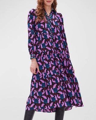 Alea Tiered Abstract-Print Crepe Midi Dress
