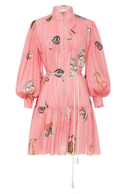 ALEMAIS Cleo Pleated Long Sleeve Minidress in Pink