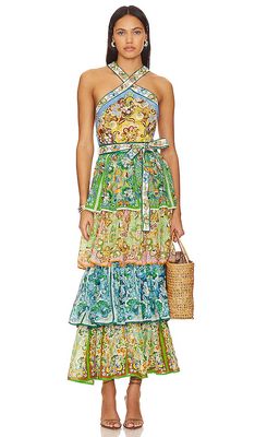 Alemais Dreamer Tiered Halter Dress in Green