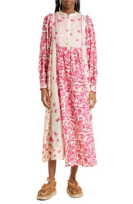 ALEMAIS Esmerelda Embroidered Long Sleeve Silk Dress in Fuchsia