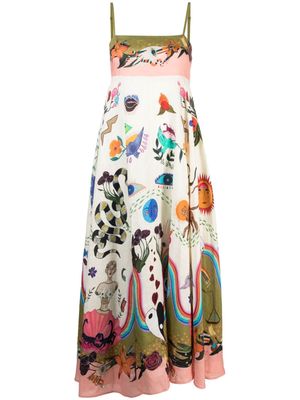 ALEMAIS Evergreen printed linen dress - Neutrals