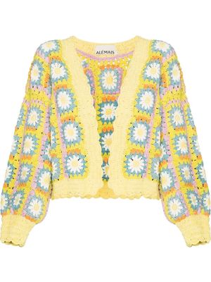 ALEMAIS floral-crochet puff-sleeve cardigan - Green