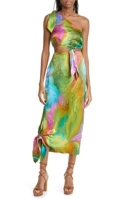 ALEMAIS Irving Knot Cutout Silk Midi Dress in Multi