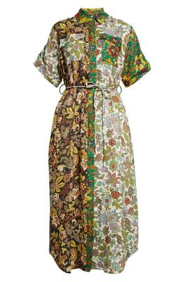 ALEMAIS Isabella Mixed Floral Linen Shirtdress in Green Multi