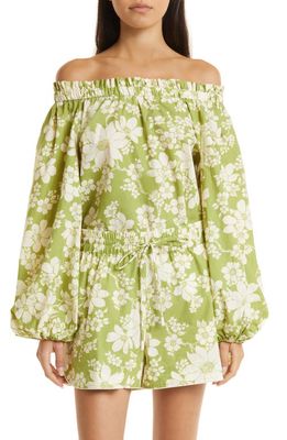 ALEMAIS Leisa Floral Off the Shoulder Organic Cotton Blouse in Lime