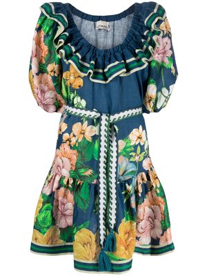 ALEMAIS Lyla floral-print linen minidress - Blue