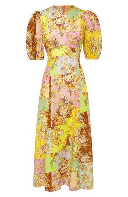 ALEMAIS Matilde Floral Patchwork Linen Dress in Multi