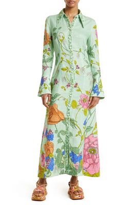 ALEMAIS Olivia Floral Linen Shirtdress in Mint