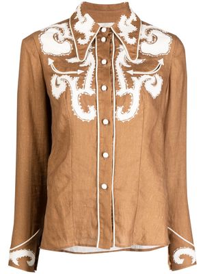 ALEMAIS Ruby appliqué-detail linen shirt - Brown