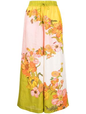 ALEMAIS Silas floral-print linen trousers - Pink