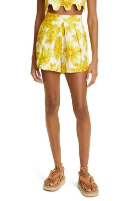 ALEMAIS Sonny Floral Linen Shorts in Lemon