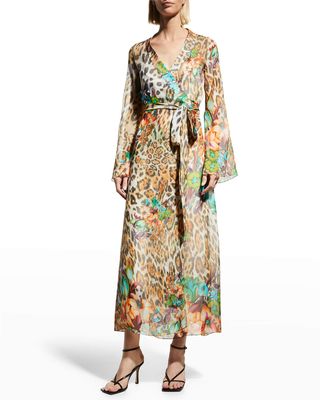 Alessandra Leopard Chiffon Wrap Maxi Dress