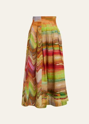 Alessandra Multicolor Linen-Blend Pleated Midi Skirt