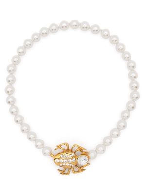 Alessandra Rich beetle-charm faux-pearl necklace - Neutrals