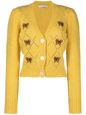Alessandra Rich butterfly-embroidered pointelle cardigan - 1795 YELLOW