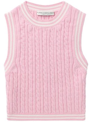 Alessandra Rich cable-knit cropped cotton top - Pink