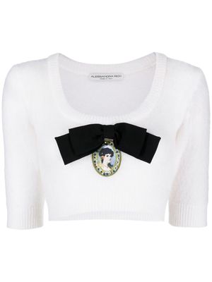 Alessandra Rich cameo-embellished knitted crop top - White