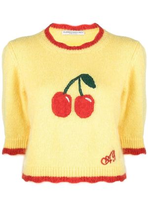 Alessandra Rich cherry-detail short-sleeved jumper - Yellow