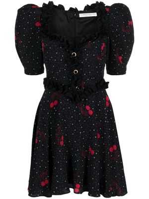 Alessandra Rich cherry-print ruffled minidress - Black