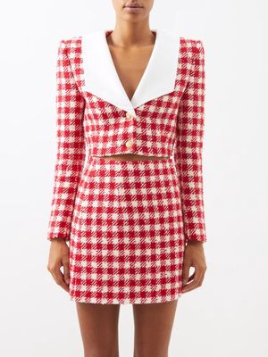 Alessandra Rich - Cropped Mikado-collar Tweed Jacket - Womens - Red White