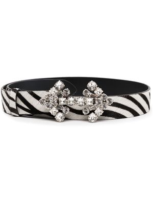 Alessandra Rich crystal-buckle zebra-print belt - Black